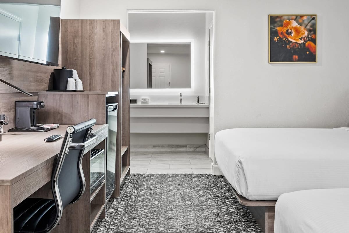 Standard Room, 2 Queen Beds, Non Smoking | Down duvets, desk, laptop workspace, iron/ironing board