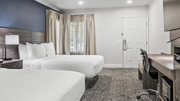 Standard Room, 2 Queen Beds, Non Smoking | Down duvets, desk, laptop workspace, iron/ironing board
