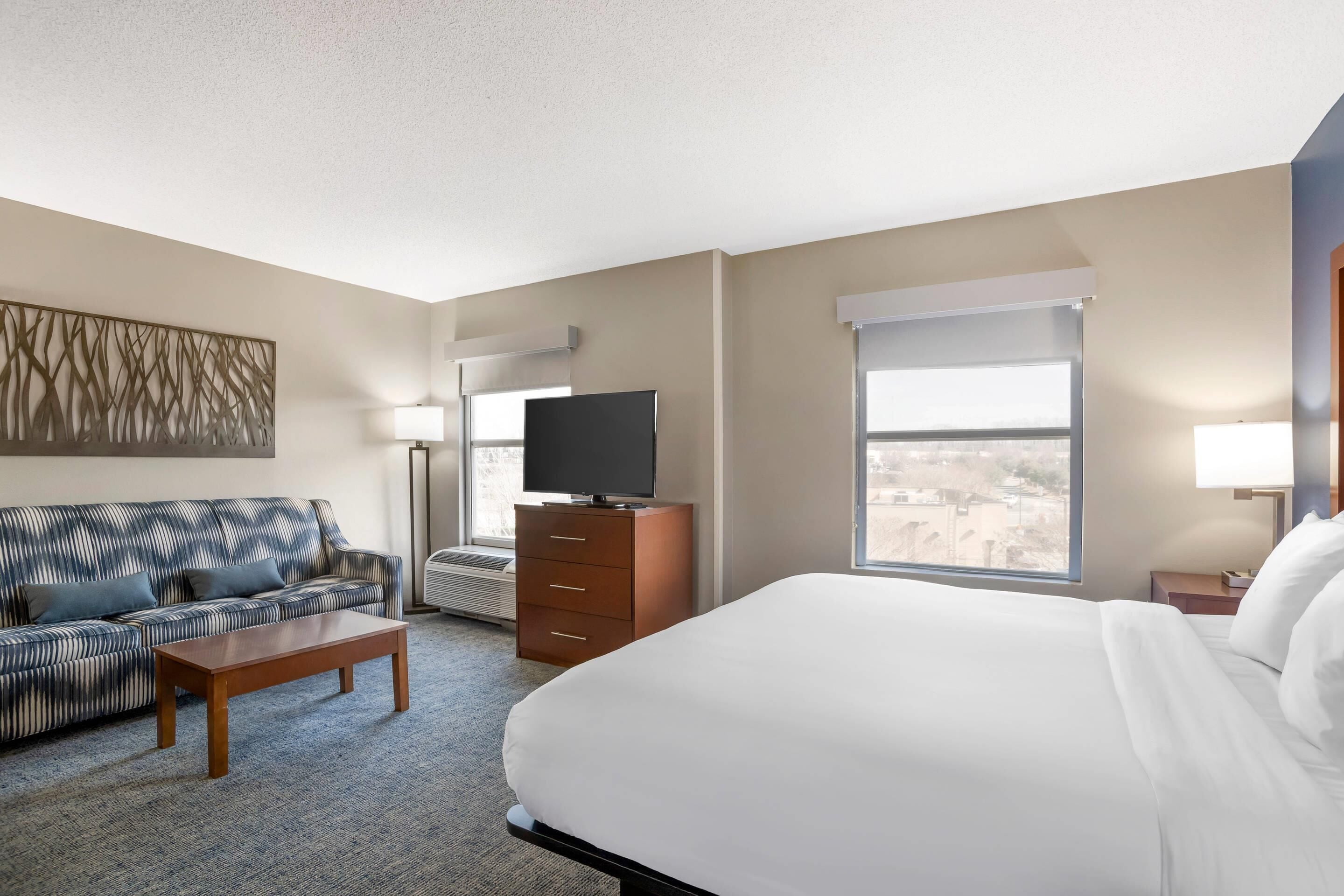 suite, 1 king bed with sofa bed, non smoking | desk, laptop workspace, blackout curtains, soundproofing