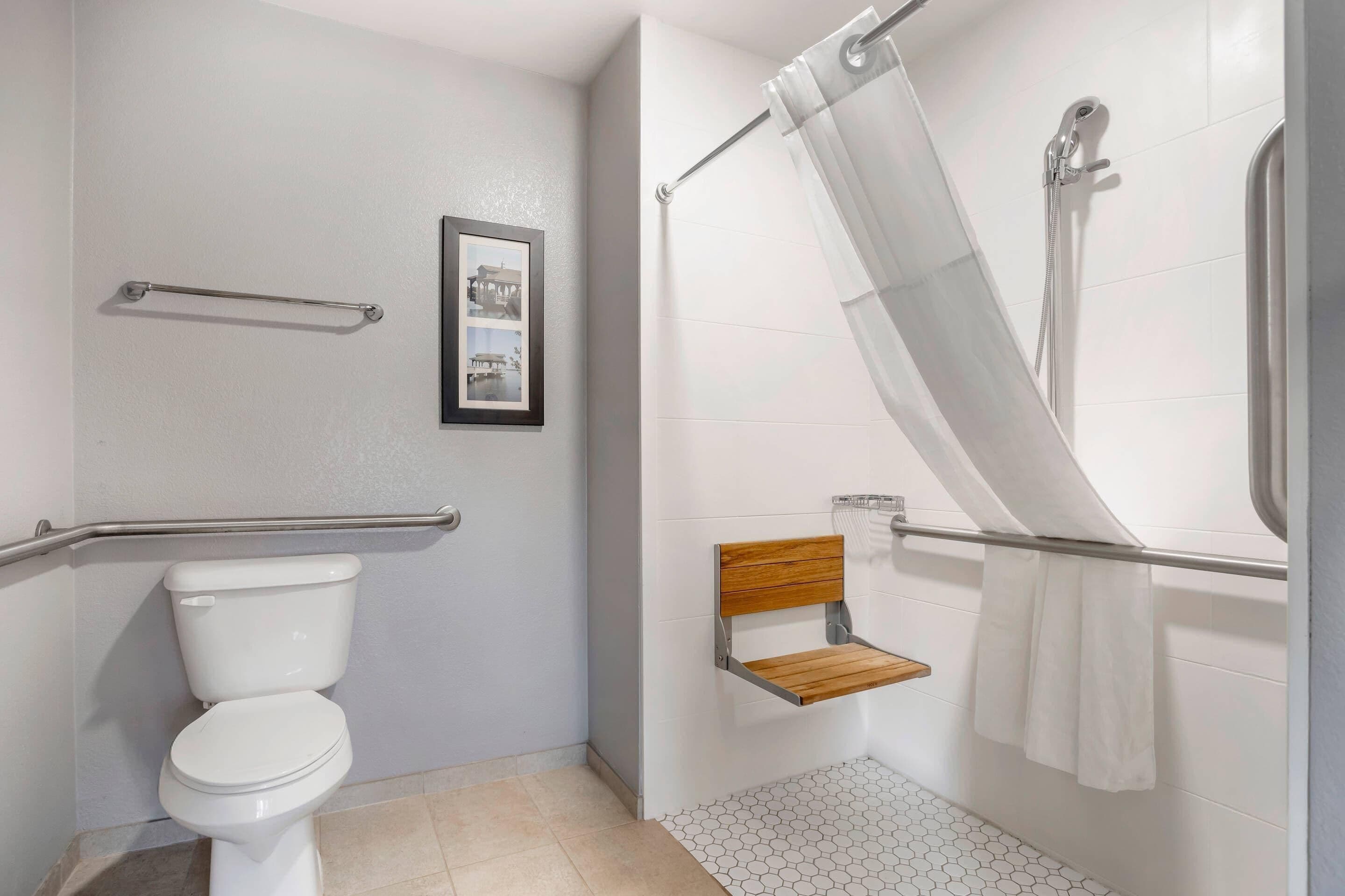 suite, 1 king bed, accessible, non smoking | bathroom | free toiletries, hair dryer, towels, soap