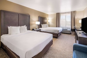 Standard Room, 2 Queen Beds, Non Smoking | In-room safe, desk, laptop workspace, iron/ironing board