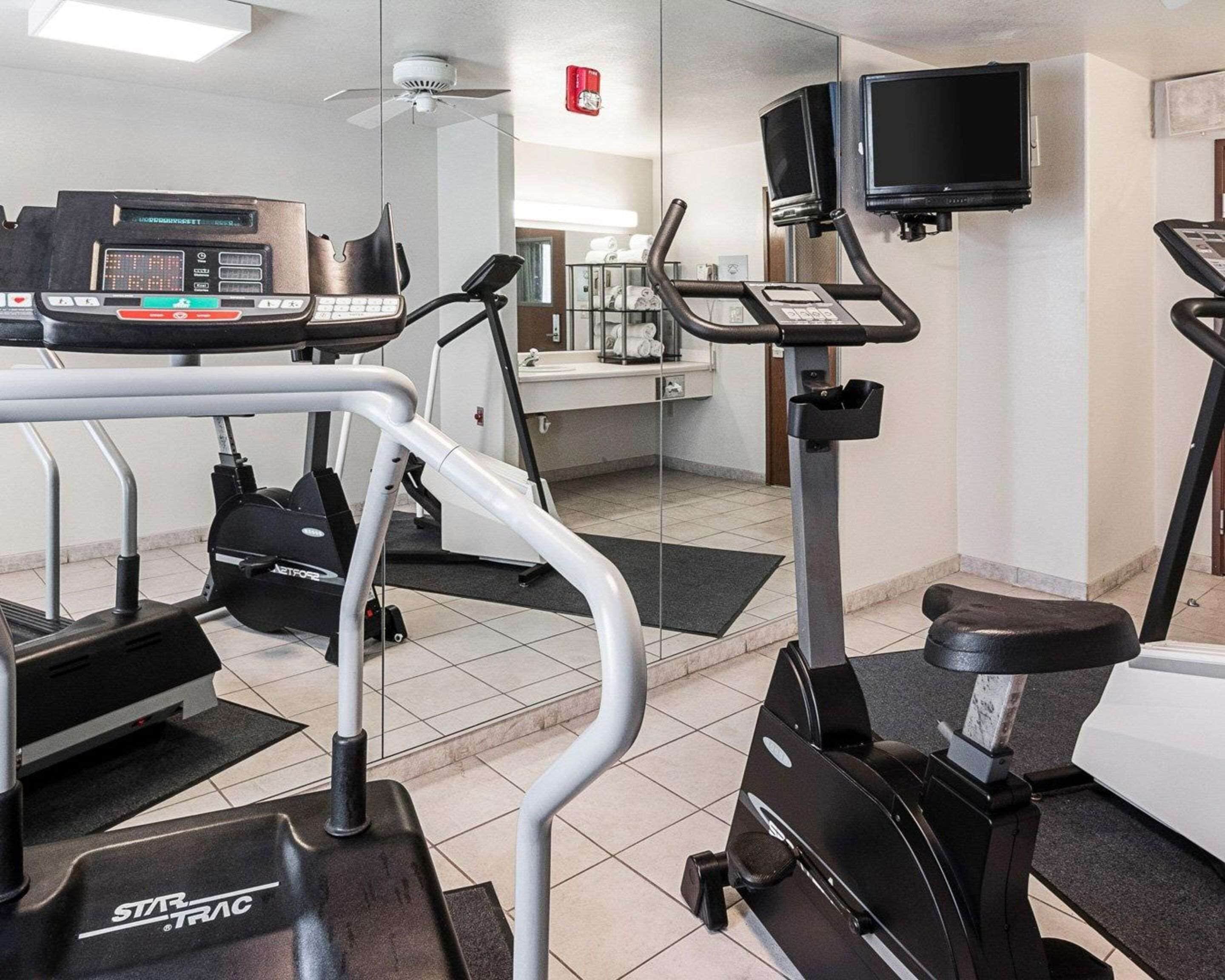 A gym with treadmills, ellipticals, and weight machines.
