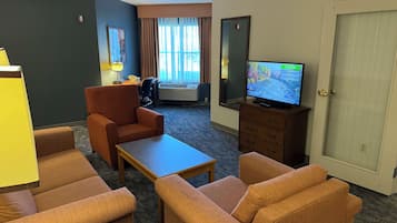 Flat-screen TV, video game console