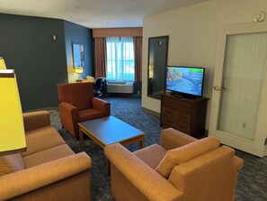 Flat-screen TV, video game console