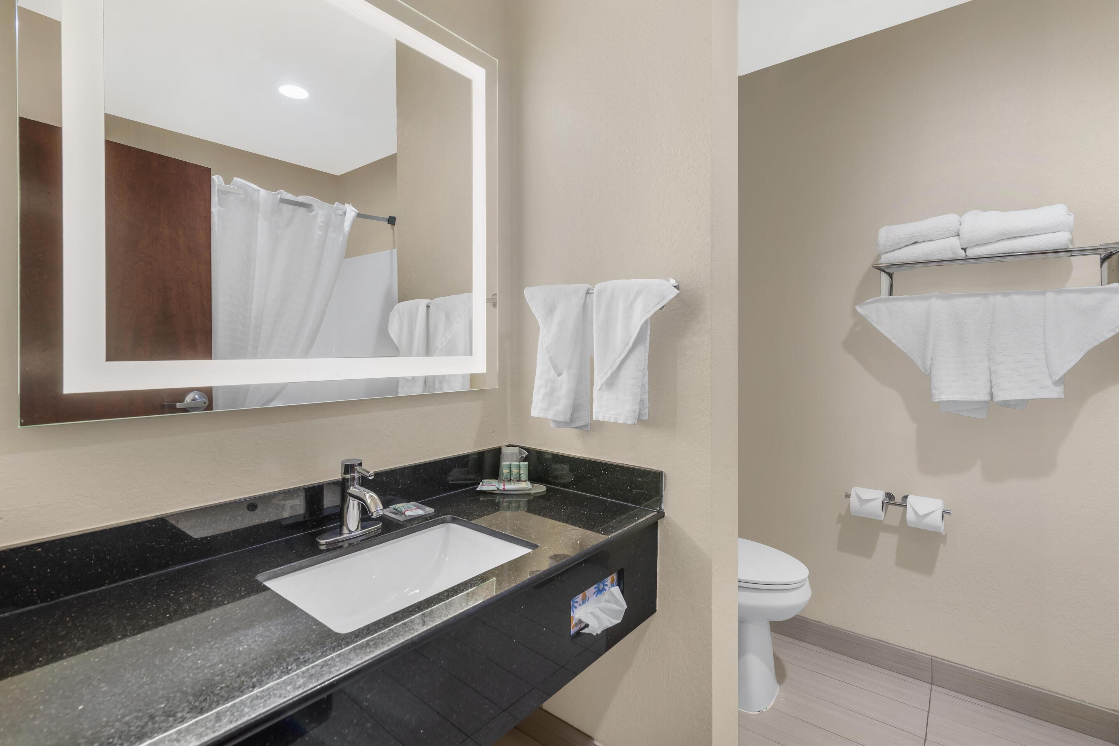 suite, 2 queen beds, non smoking, refrigerator & microwave (living room;with sofabed) | bathroom | combined shower/bathtub, free toiletries, hair dryer, towels