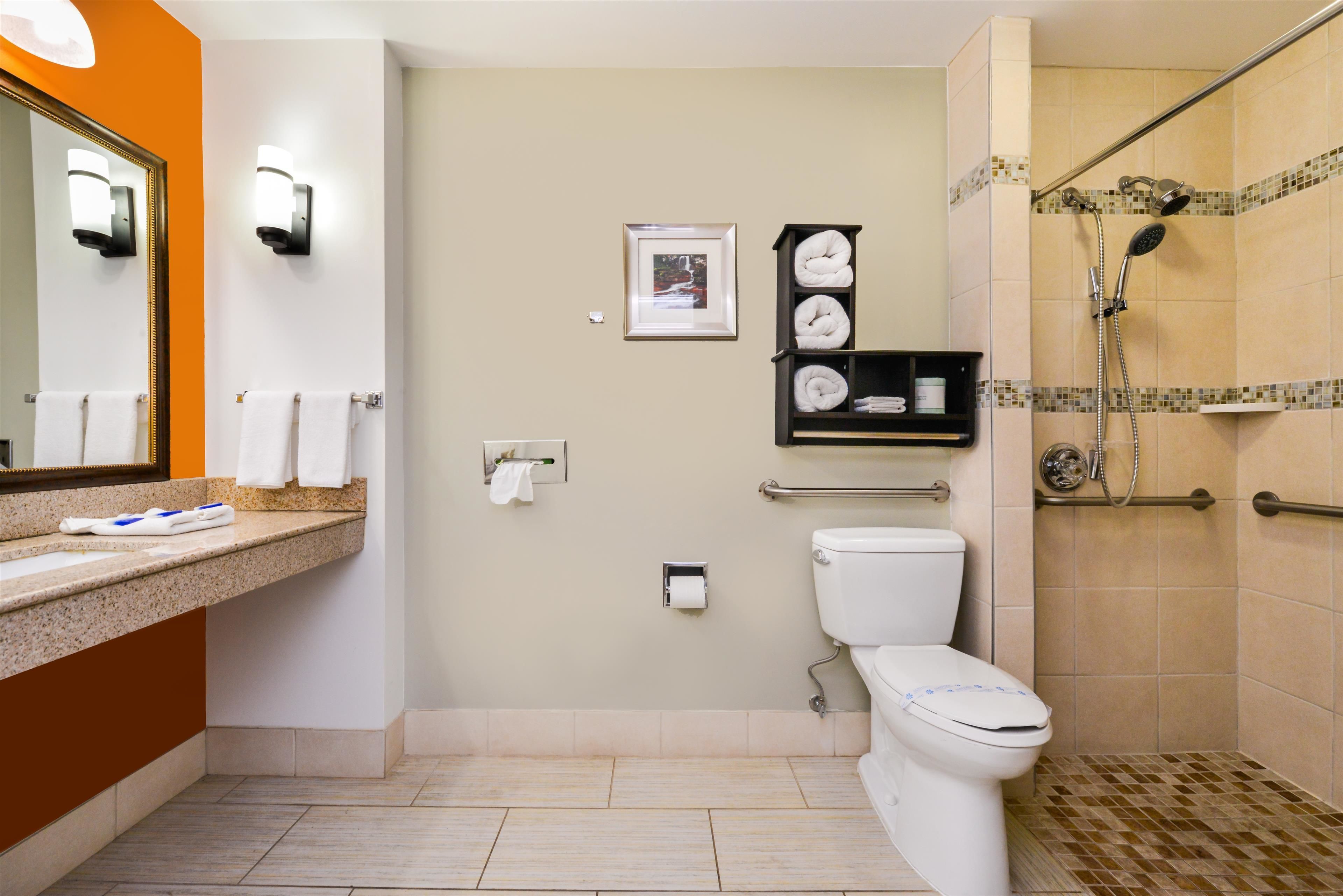 standard room, 2 queen beds, accessible, non smoking | bathroom | combined shower/bathtub, deep-soaking bathtub, free toiletries