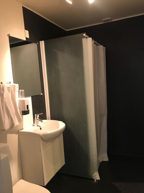 Ducha, secador de pelo, toallas, jabón