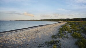 A beach with a sandy shore and a calm sea. - Strandhotellet (Ebeltoft)