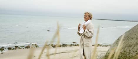 On the beach, kayaking