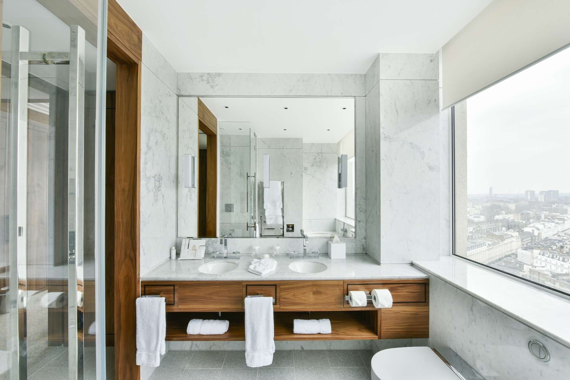 shower, designer toiletries, hair dryer, bathrobes