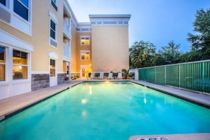 Seasonal outdoor pool, sun loungers