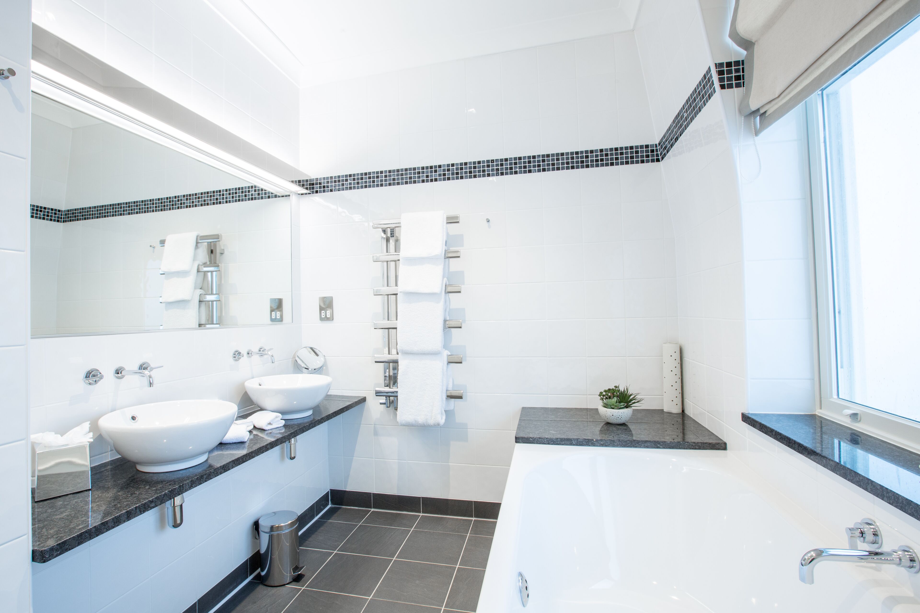 combined shower/bathtub, free toiletries, hair dryer, bathrobes