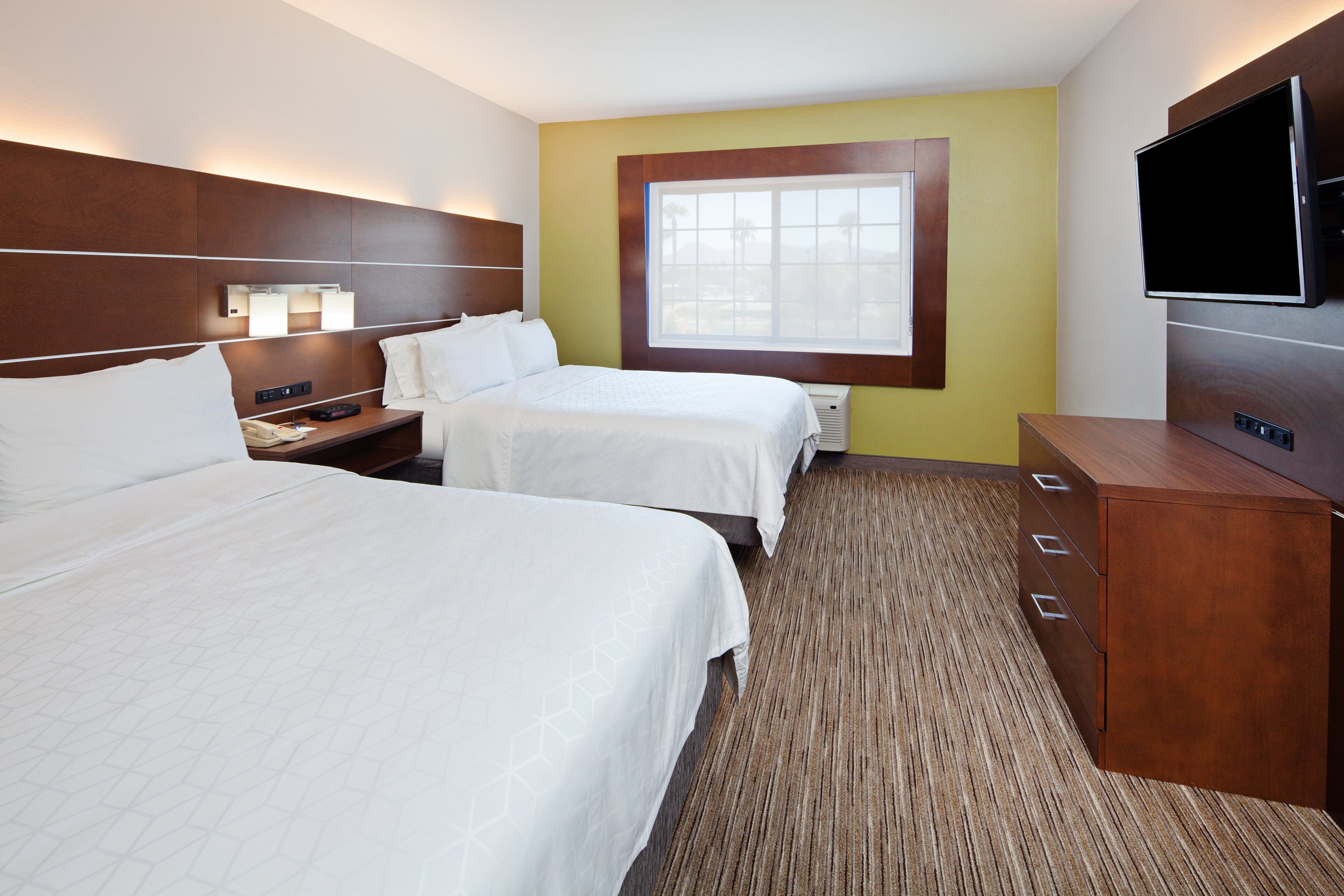 suite, 2 queen beds | in-room safe, desk, laptop workspace, iron/ironing board