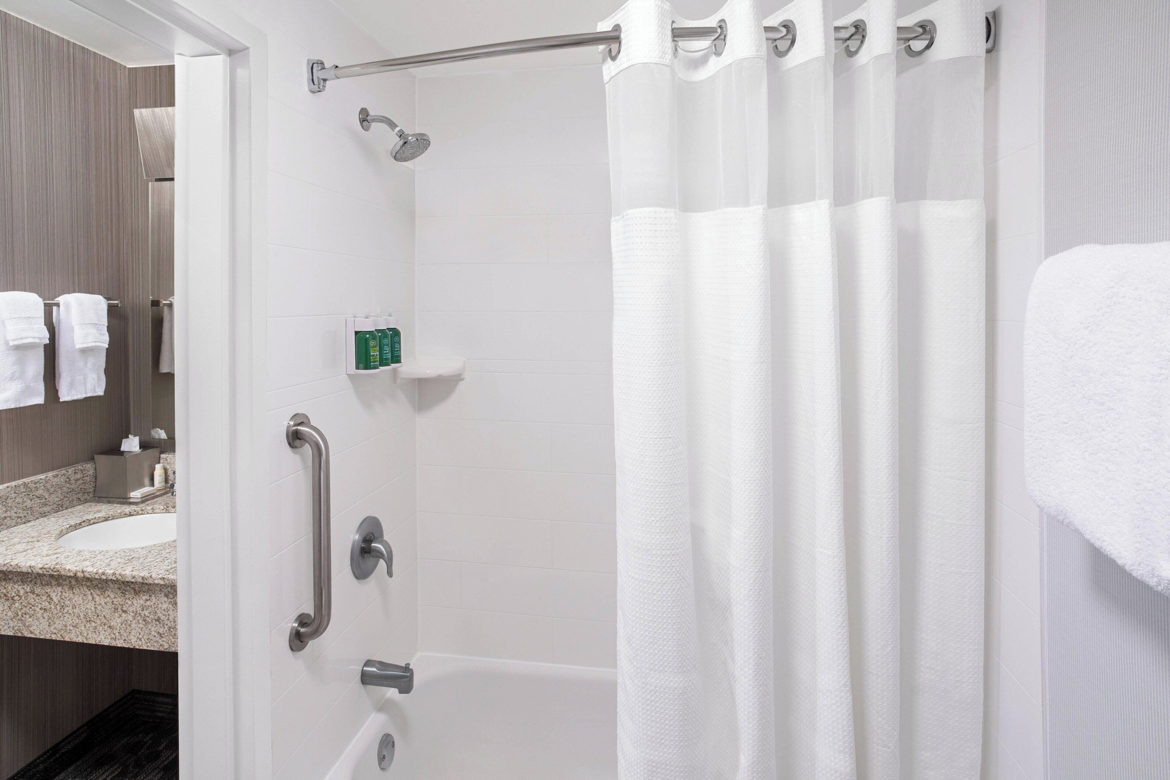 free toiletries, hair dryer, towels