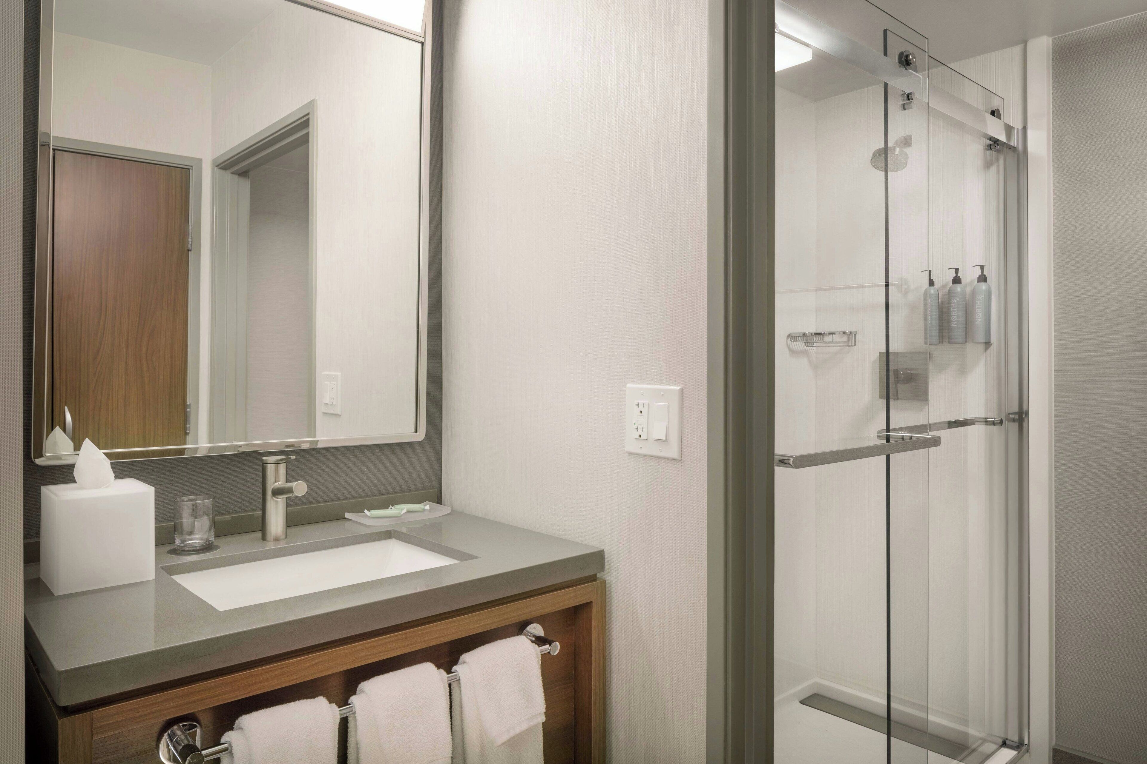 free toiletries, hair dryer, towels