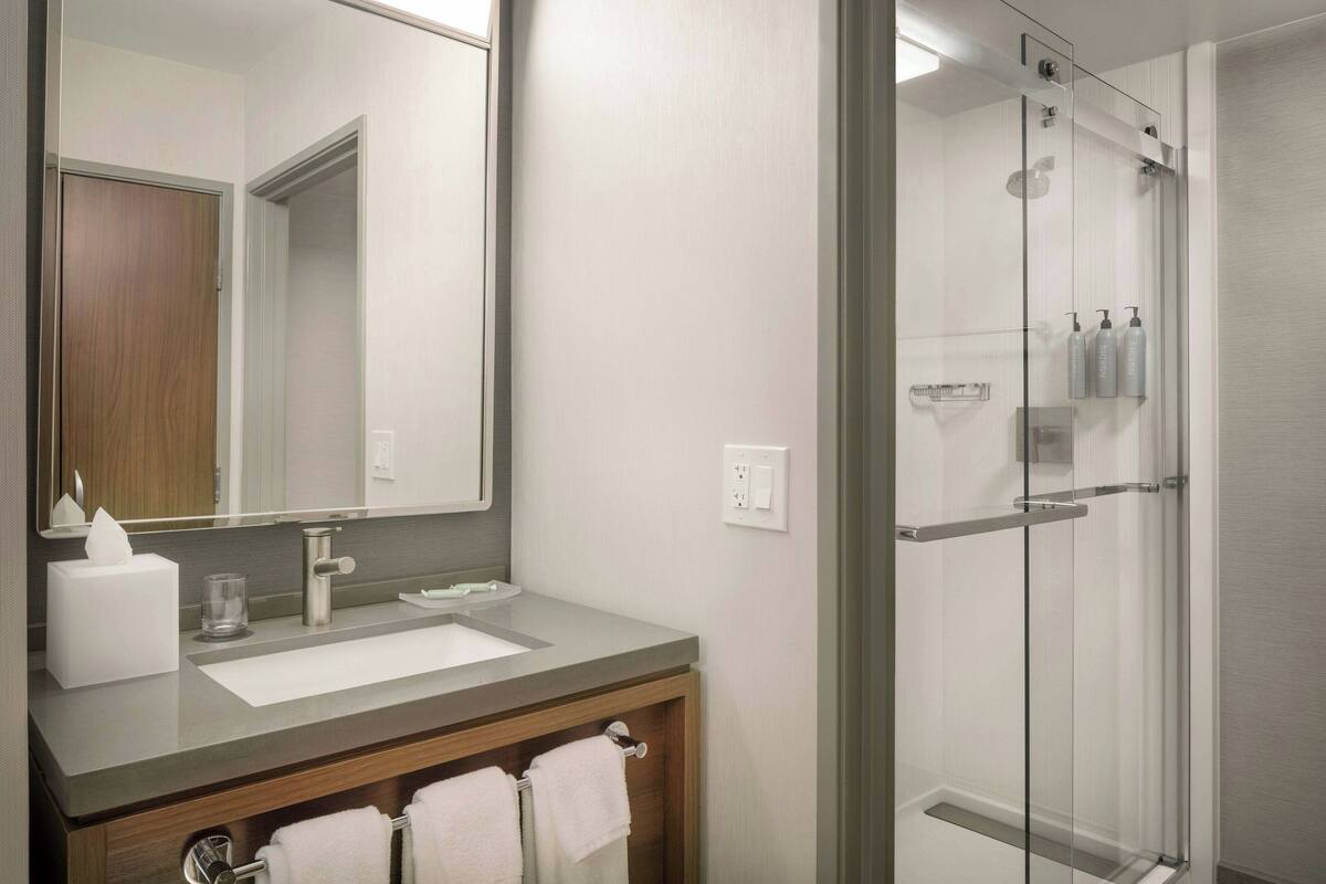 free toiletries, hair dryer, towels