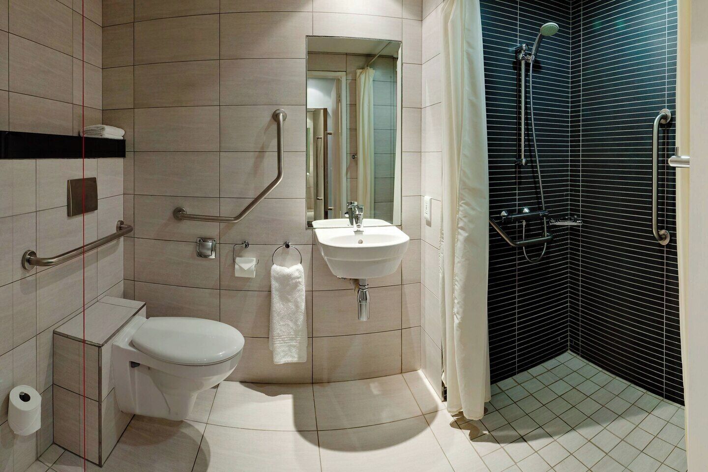 room, accessible (universal) | bathroom | shower, rainfall showerhead, free toiletries, hair dryer