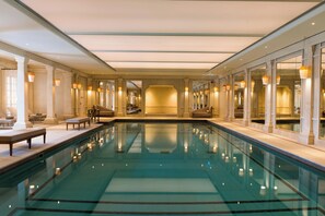Indoor pool, outdoor pool, pool loungers