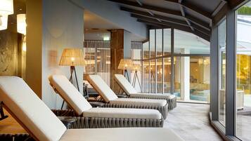 Indoor pool, outdoor pool, open 8:00 AM to 8:00 PM, pool umbrellas