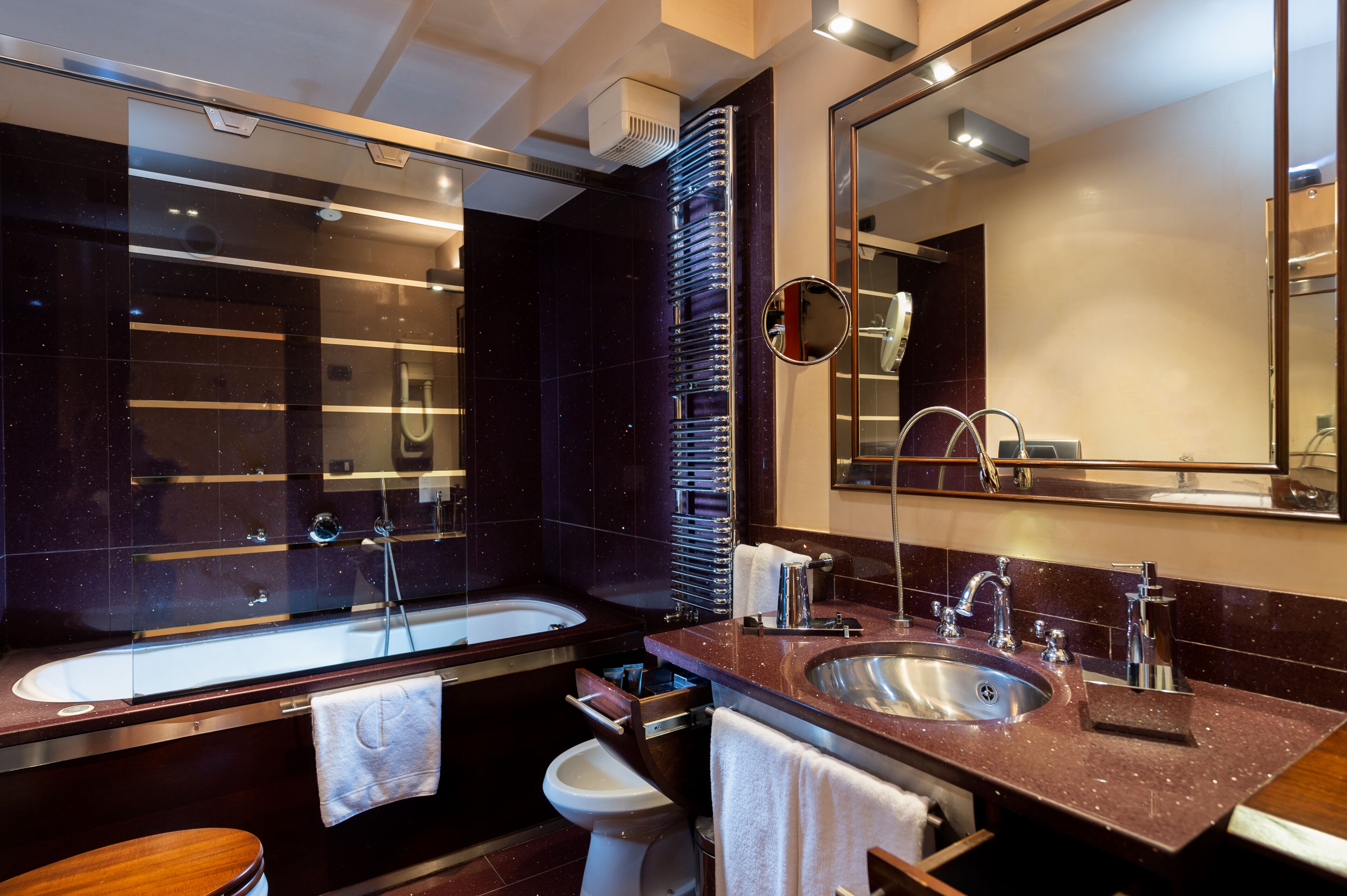 deluxe room | bathroom | shower, free toiletries, hair dryer, bathrobes