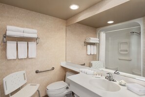 Room, 1 King Bed, Accessible, Non Smoking (Mobility) | Bathroom | Combined shower/tub, free toiletries, hair dryer, towels - Royal Hotel Calgary, Trademark Collection by Wyndham (Calgary)