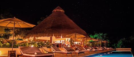 Outdoor pool, open 8:00 AM to 8:00 PM, pool umbrellas, pool loungers