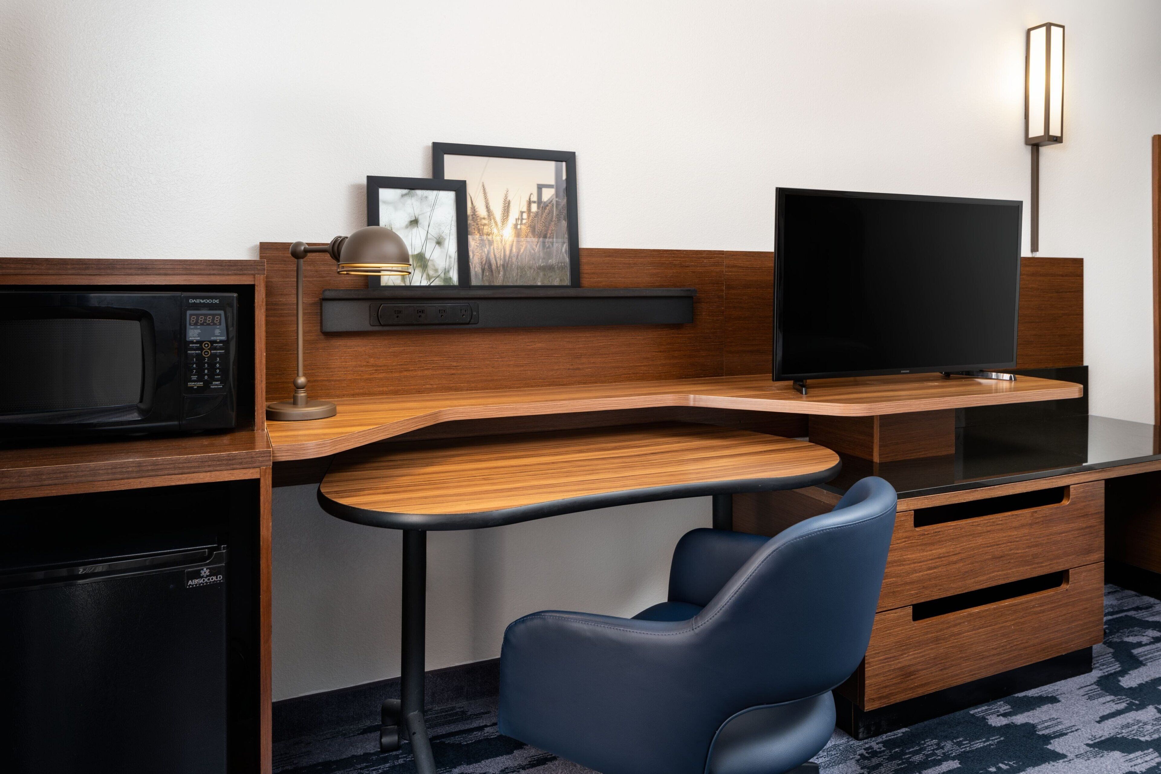 premium bedding, desk, blackout curtains, iron/ironing board