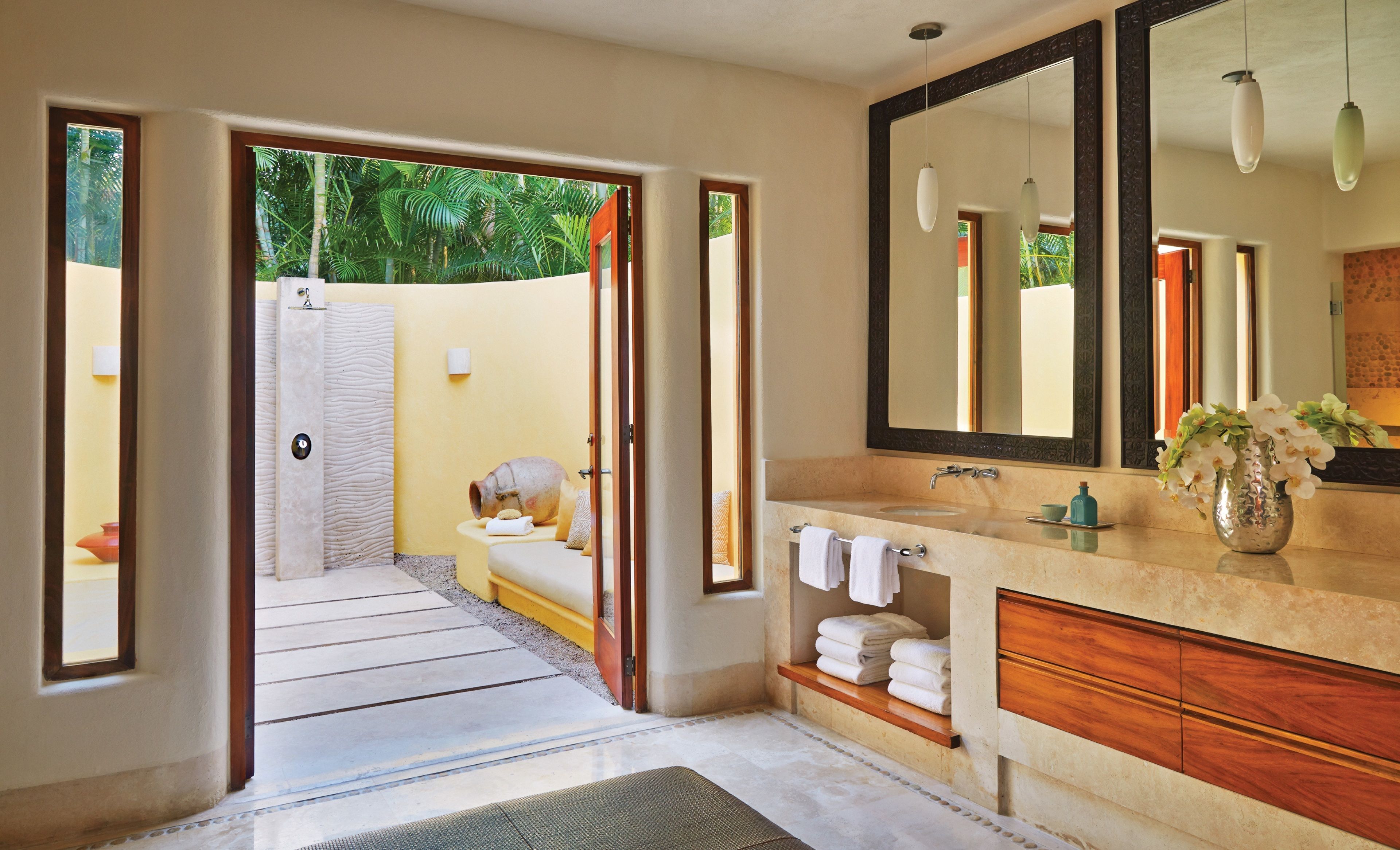 arena beach house | bathroom | separate bathtub and shower, deep-soaking bathtub, designer toiletries