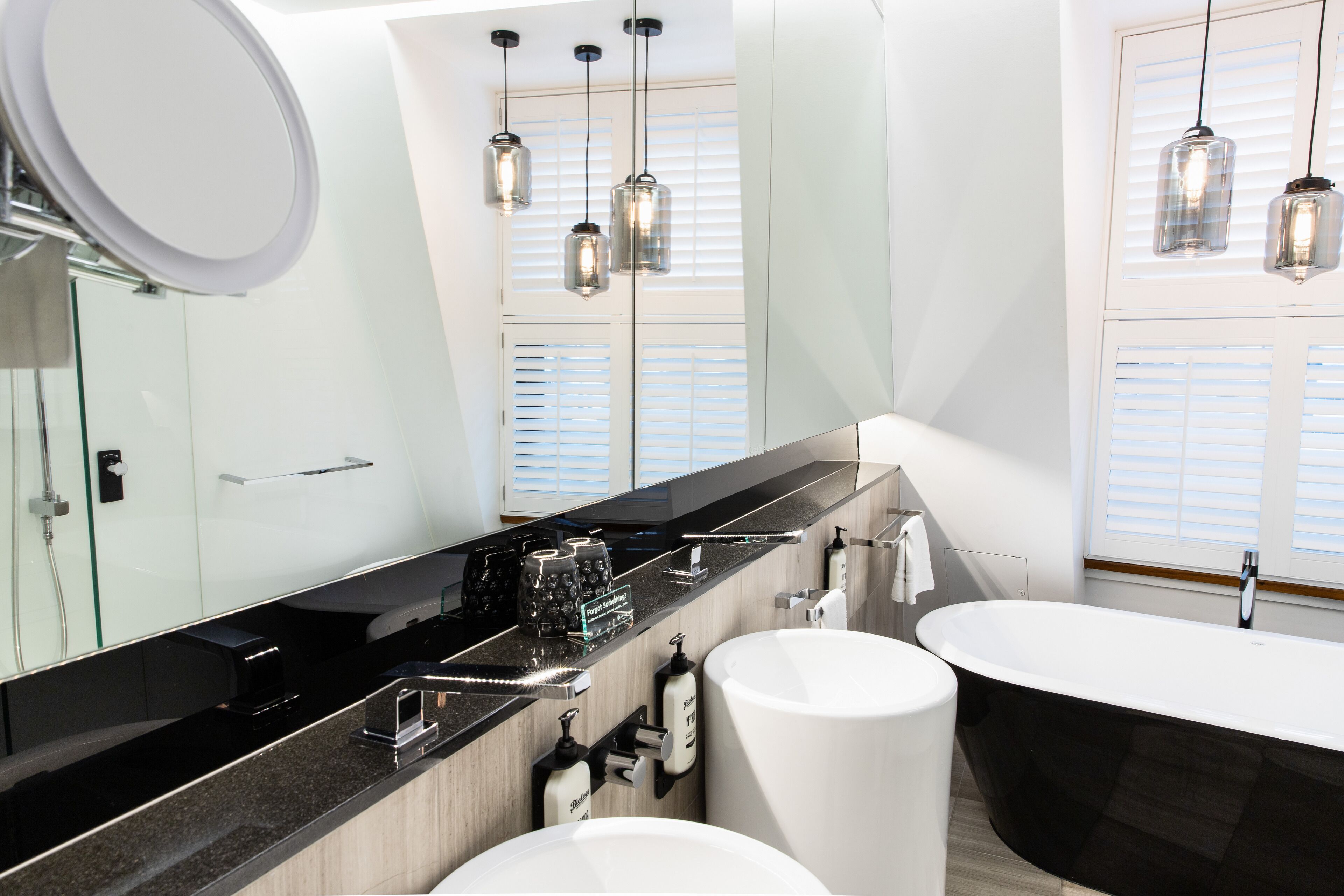 thomson suite | bathroom | shower, rainfall showerhead, designer toiletries, hair dryer