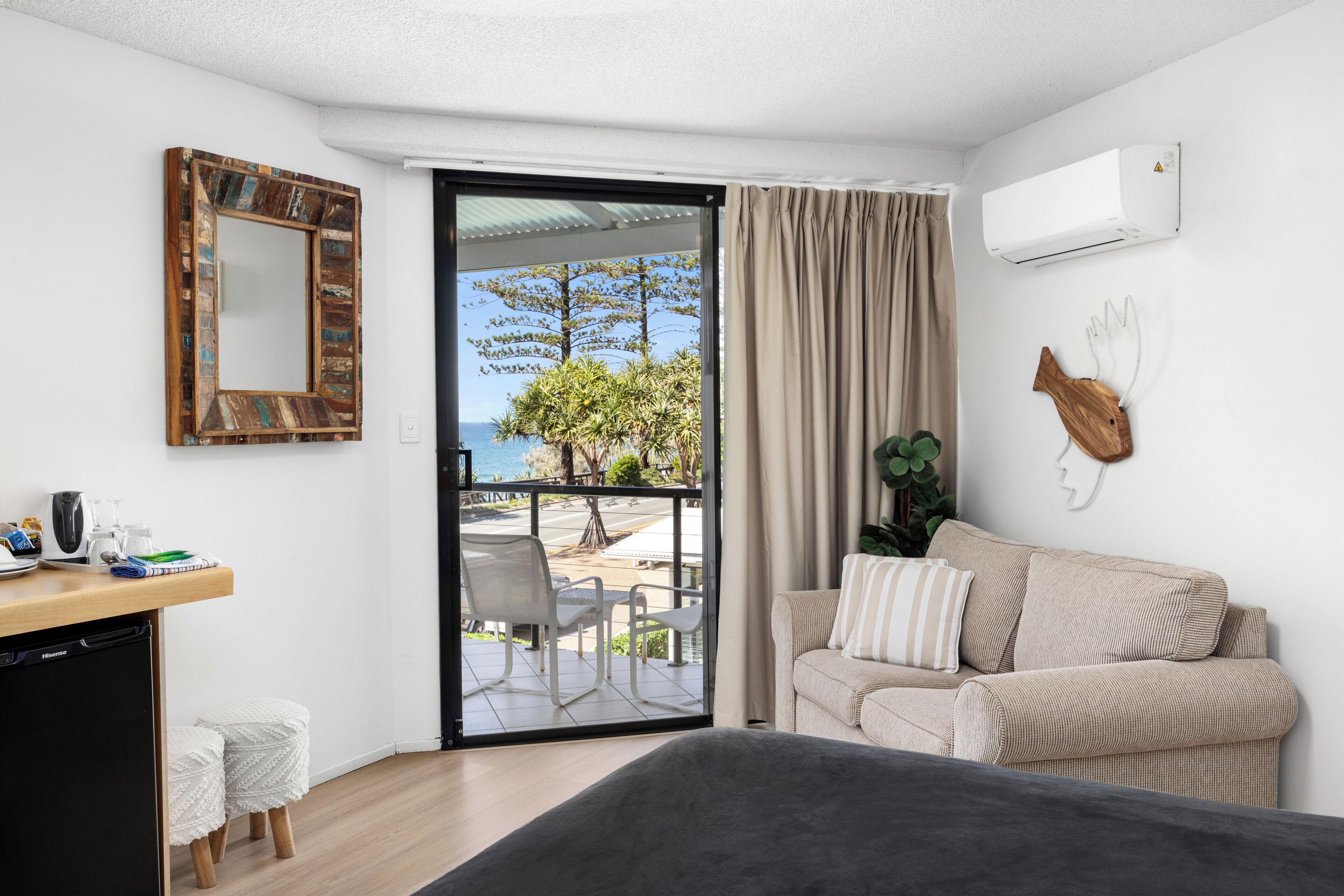 Studio Ocean View | Desk, blackout drapes, soundproofing, iron/ironing board