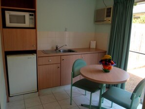 Fridge, microwave, coffee/tea maker, electric kettle
