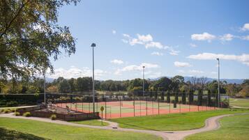 A baseball field with a dirt infield, a green outfield, and a surrounding fence.