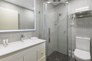 Shower, free toiletries, hair dryer, towels