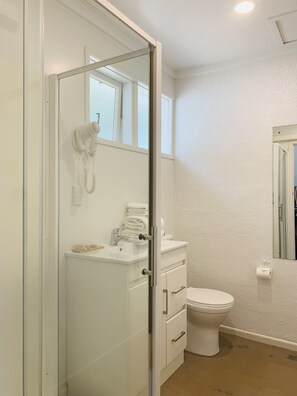 Studio de base | Salle de bain | Douche, séchoir à cheveux, serviettes fournies