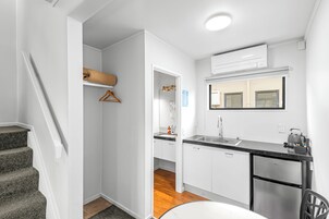 Fridge, microwave, coffee/tea maker, electric kettle