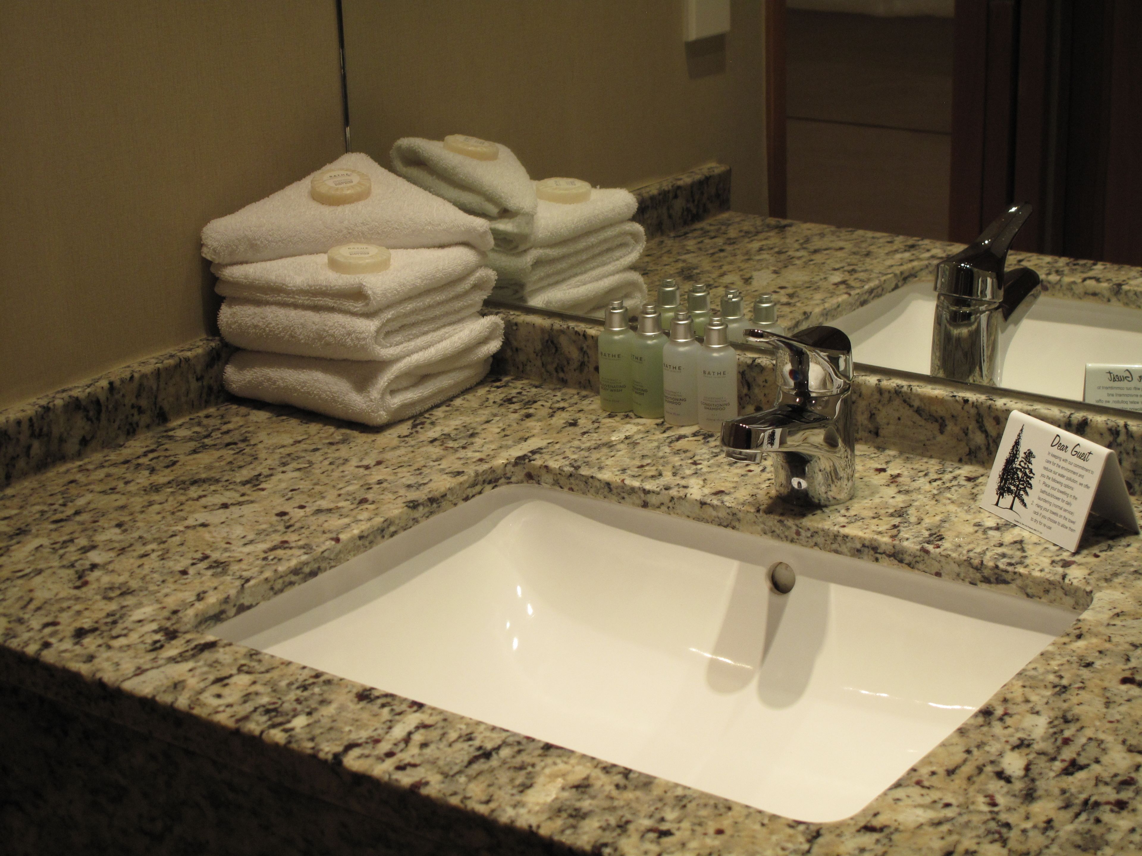 combined shower/bathtub, free toiletries, hair dryer, towels