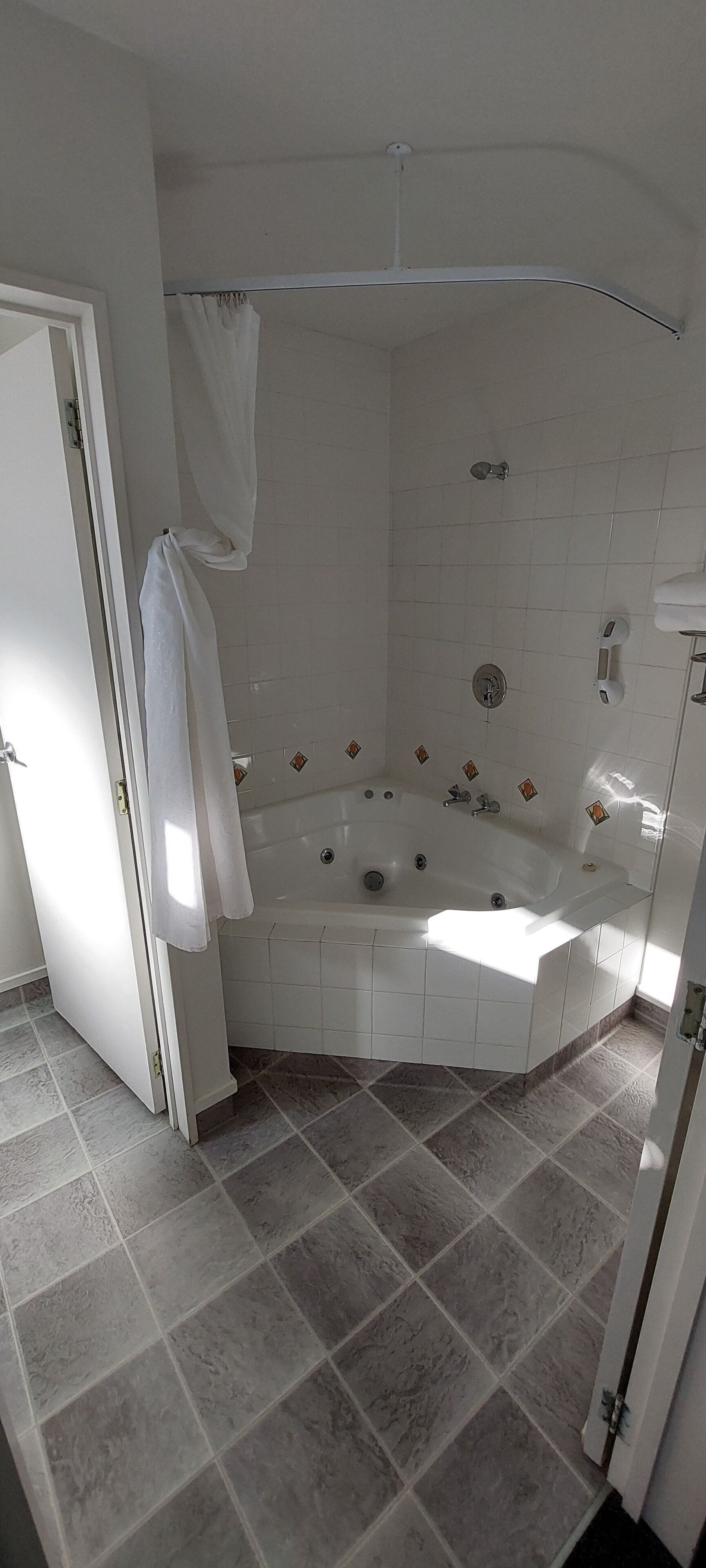 Shower, free toiletries, hair dryer, towels