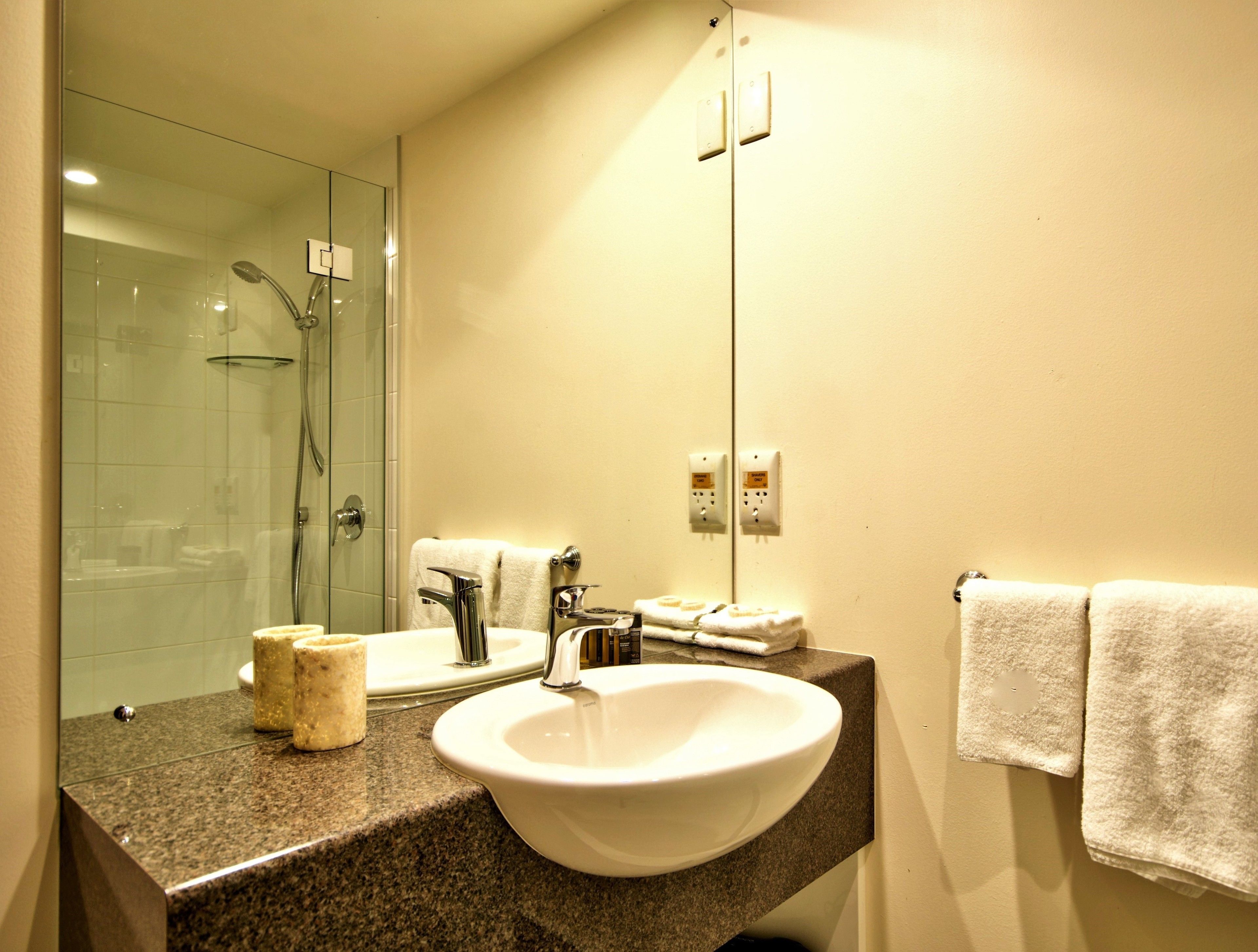 king studio apartment | bathroom | shower, free toiletries, hair dryer, towels