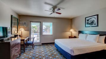 Premium bedding, pillow-top beds, desk, laptop workspace