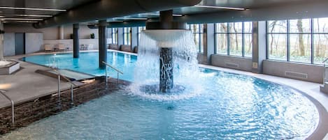 Indoor pool, open 7:00 AM to 9:00 PM, sun loungers