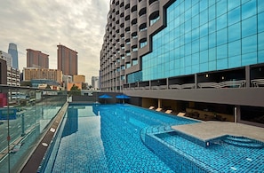Outdoor pool, sun loungers
