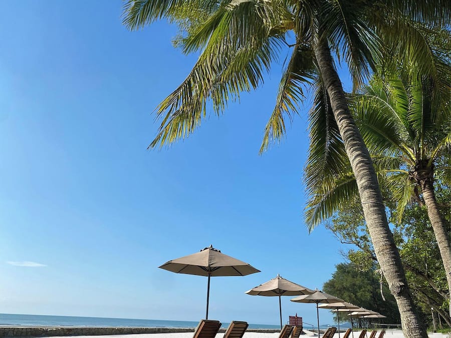On the beach, free beach cabanas, sun loungers, beach towels