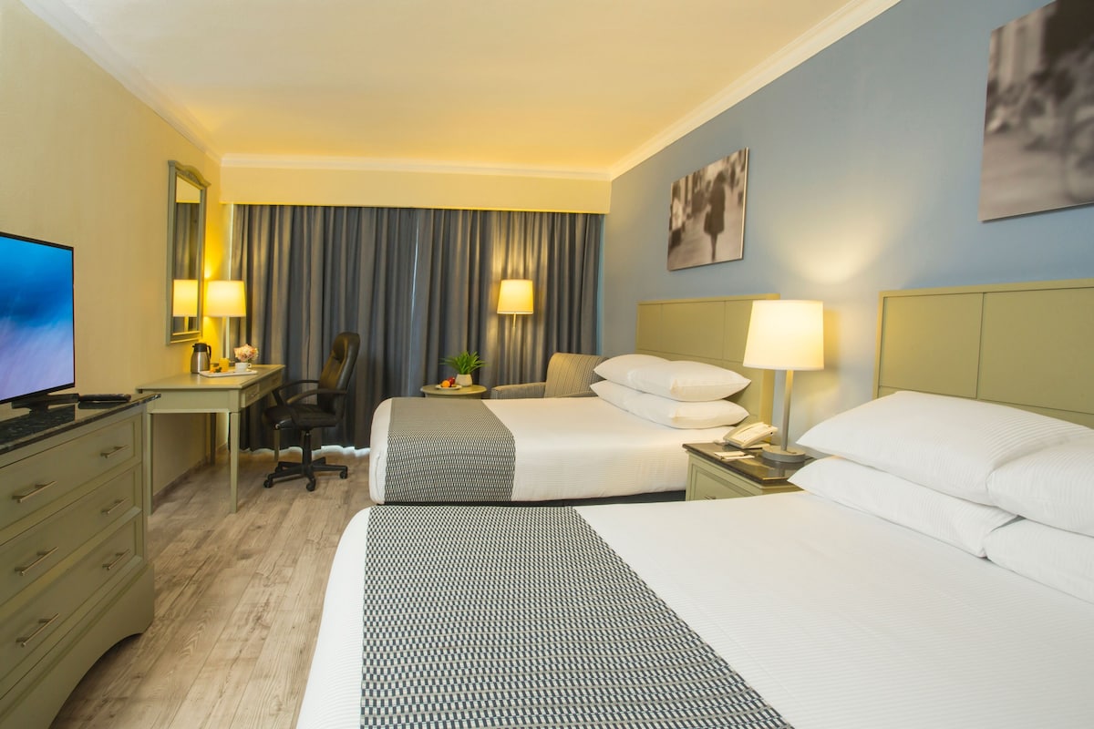 Standard Room, 2 Double Beds | In-room safe, desk, blackout drapes, soundproofing