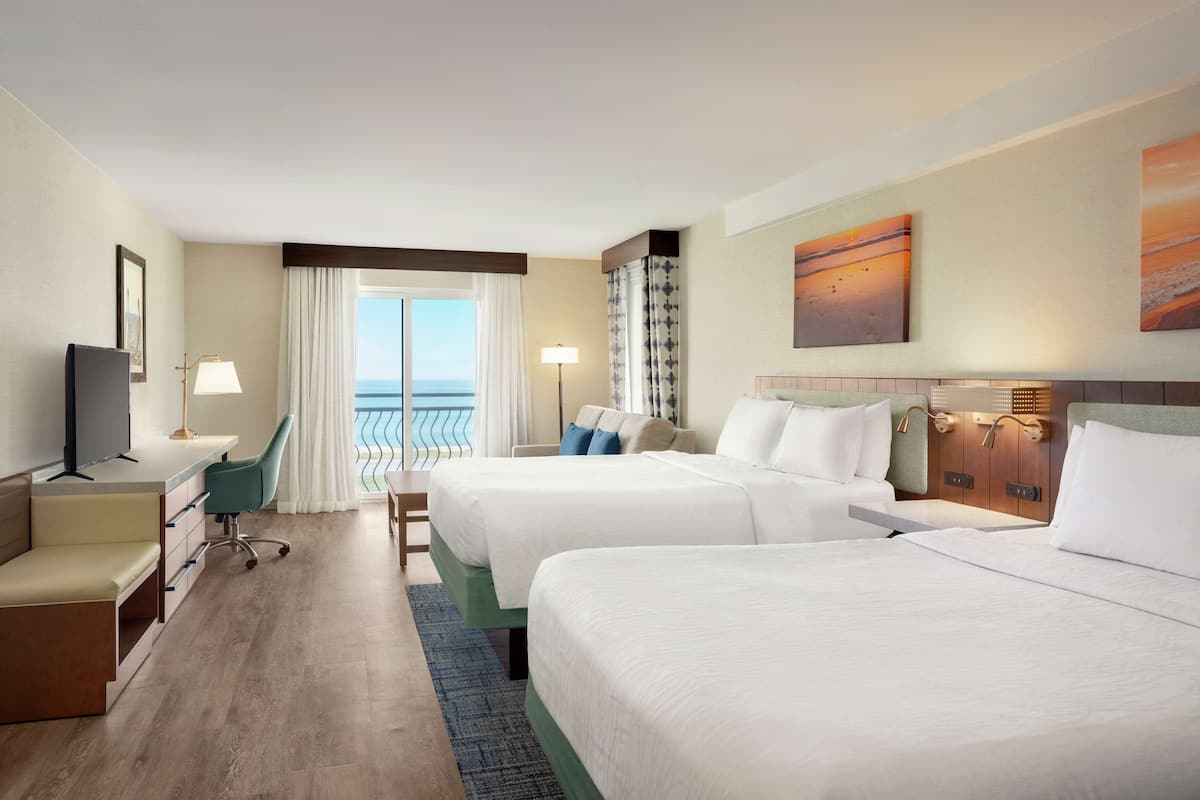 Room, 2 Queen Beds Deluxe Ocean View | Premium bedding, down comforters, desk, laptop workspace