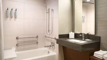 Standard Room, 2 Queen Beds (Mobility Accessible, Tub) | Bathroom | Combined shower/bathtub, free toiletries, hair dryer, towels