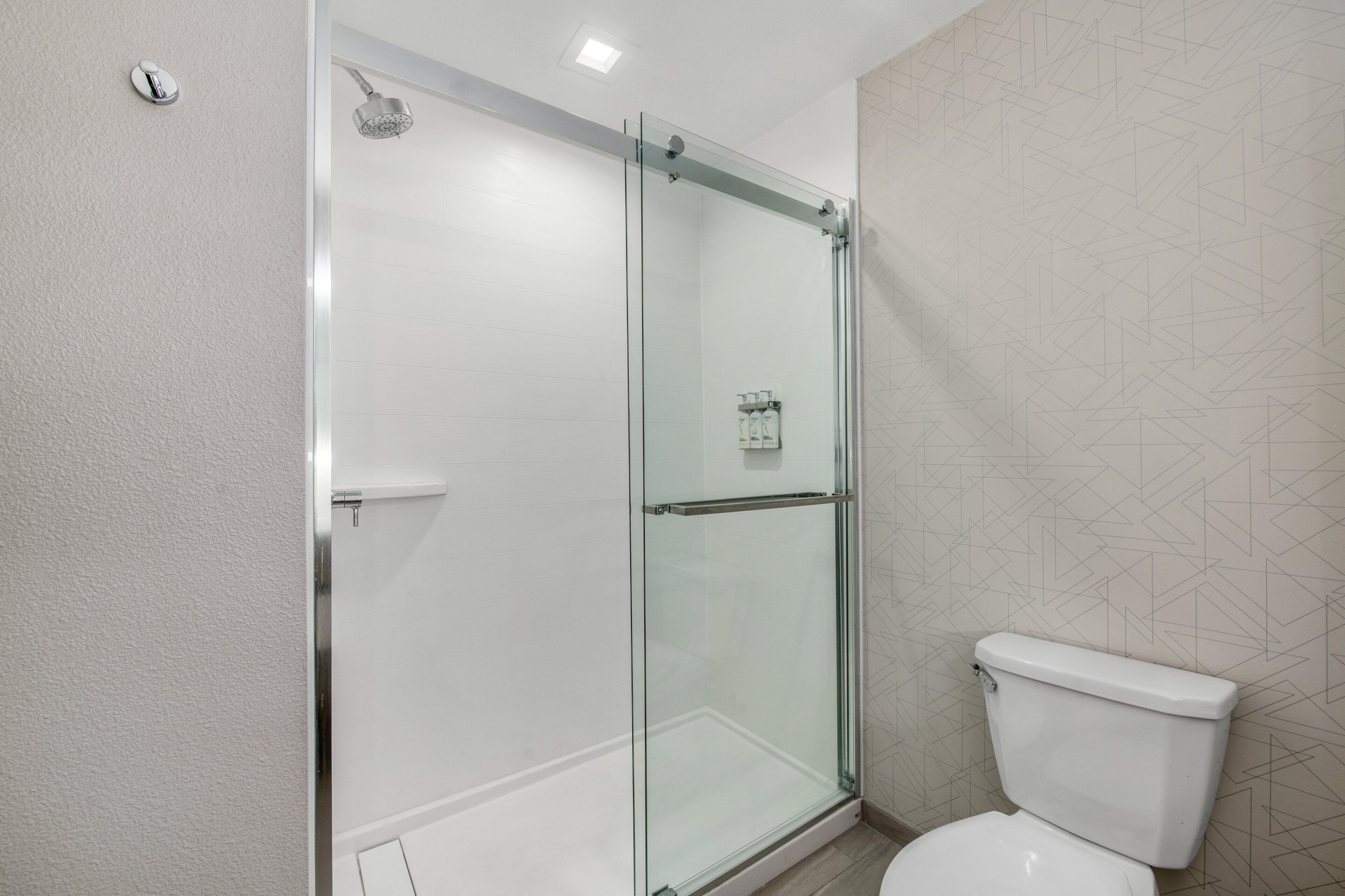 combined shower/bathtub, free toiletries, hair dryer, towels