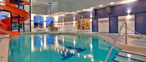 Indoor pool, open 8:00 AM to 10:00 PM, sun loungers