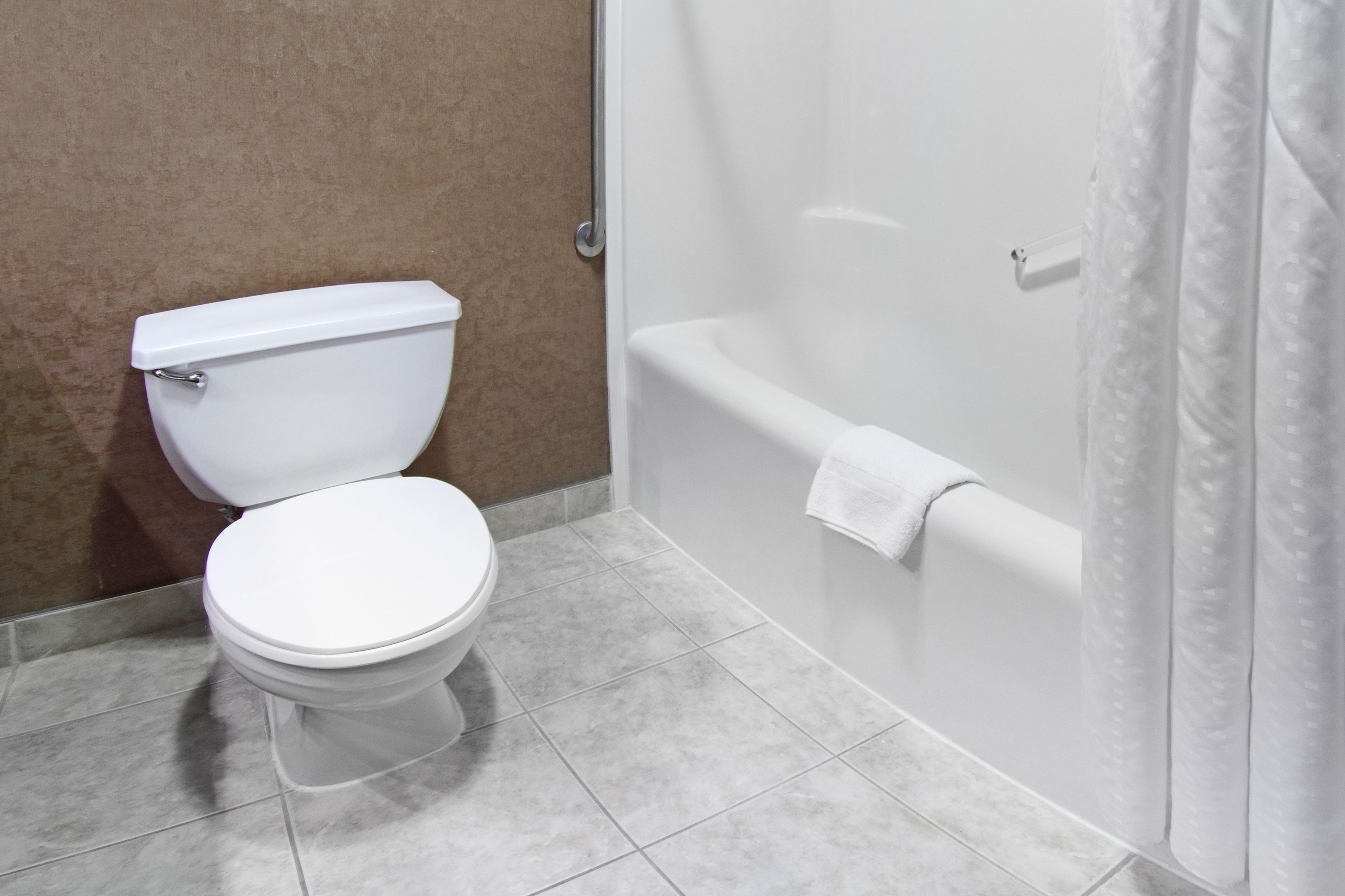 A bathroom with a toilet and a bathtub.