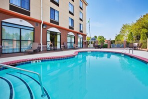 Outdoor pool, open 8:00 AM to 8:00 PM, sun loungers