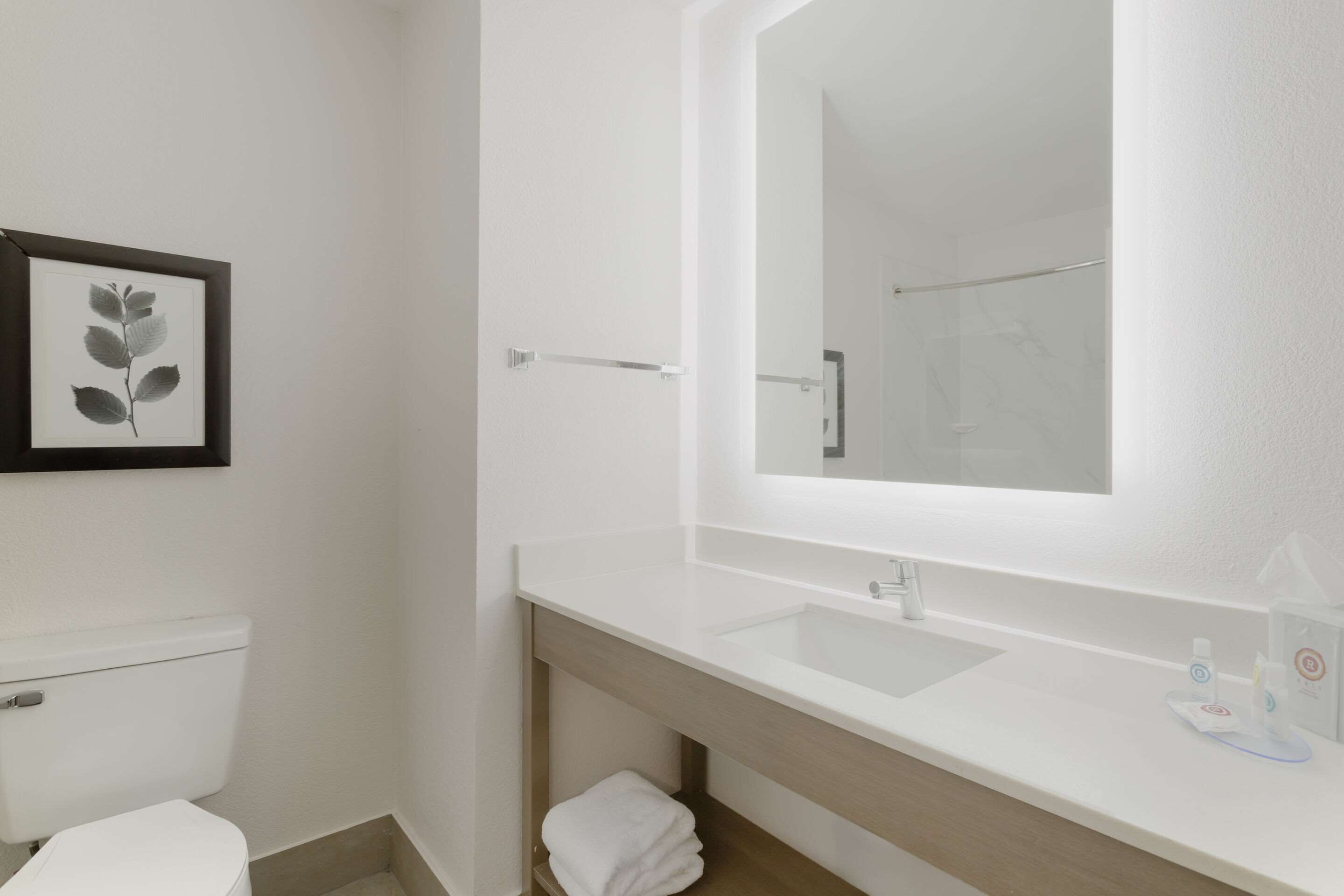 combined shower/bathtub, free toiletries, hair dryer, towels